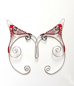 Handmade Red, Black & Silver Plated Elf Ear Cuffs, Fantasy Earcuffs, Cosplay - Picture 1 of 3