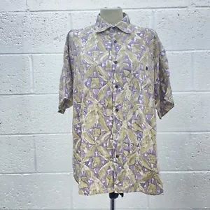 SOUTHWEST CASTLE FLORAL SUMMER SHIRT COTTON OVERSIZED SLEEVE PURPLE TAN UK M - Picture 1 of 6