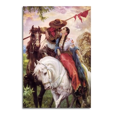 Sweet Couple Folk Art Print Poster Mexican Ethnic Culture Wall Decor Painting - Image 1 of 4