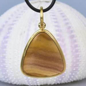 Anhänger Gebändert Achat Cabochon & 18K Gold Vermeil Über Sterlingsilber 8.15 G - Bild 1 von 12