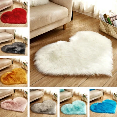 Heart Shape Carpet Floor Mat Rug Soft Plush Fur Fluffy Home Bedroom Living Room - Image 1 of 4