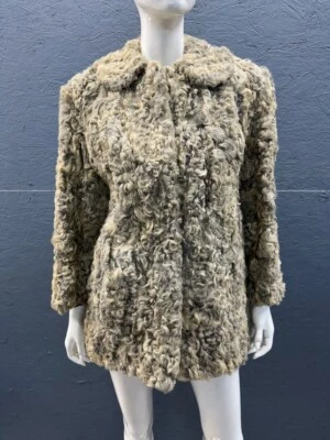 二手状况完好 复古 Hall Furriers 波斯羊皮毛皮大衣 | 尺寸 S,银色,KCMO — 第 1/4 张图片