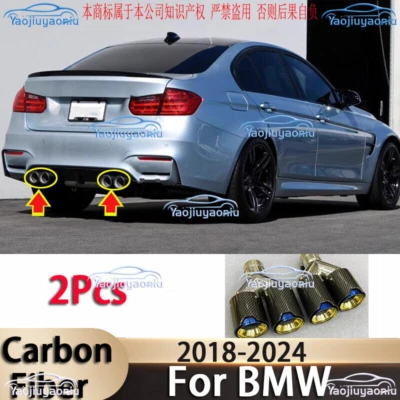 Dual Car Carbon Fiber Exhaust TWIN End Tips Tail Pipe For BMW 63mm In 101MM Out - Изображение 1 из 3