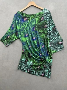 MT Collection Women’s XL Off Shoulder Dress Peacock Print NWT - Picture 1 of 11