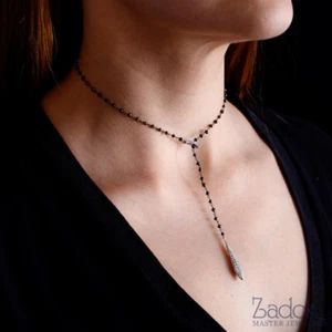 Yvel Black & White Diamond Lariat Necklace 4.98 ct. 18k White Gold - Picture 1 of 7