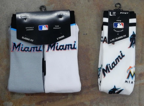 Miami Marlins 3 Pack Gift Socks Large Fits Men Size 6-12 Home Away Logo Mixup Cover