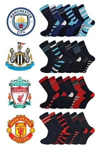 Mens Football Socks Manchester Liverpool Newcastle Adults 6 Pairs Size 6-11 - Picture 1 of 6