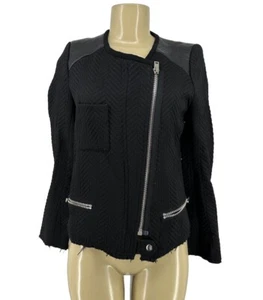 Iro Women Size 1 XS Black Leather Shoulder Patches Phoebe Moto Jacket Jacket J11 - Picture 1 of 8