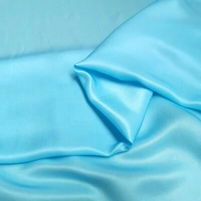 1 Yard X 1.3 meter Blue Soft Natural Silk Cotton Charmeuse Fabric For Dress,Gown - Image 1 of 4