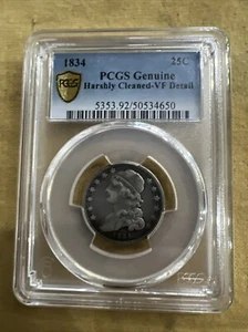 1834 25C Capped Bust Quarter PCGS Genuine Harshly Cleaned VF Detail Coin 5353.92 - Picture 1 of 9
