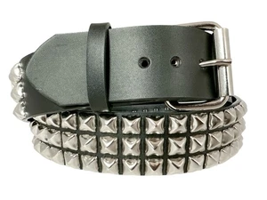 Cinturón Punk Pirámide Tachonado Tres Filas Cuero Hecho a Mano Hebilla Intercambiable - Imagen 1 de 5