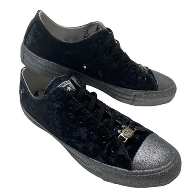 Converse CTAS OX x Miley Cyrus Women's Black Velvet|Silver Glitter Sneakers Sz 9 - Image 1 of 4
