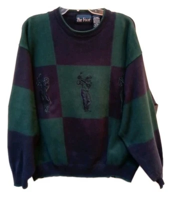 VTG Par Four Golf Sweater Men’s XL Grn/Blu Check 80s 90s  Grandpa Core Boxy - Image 1 of 4