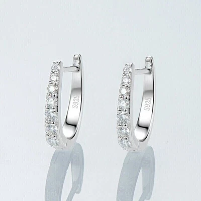 1CT Round Lab Created Diamond Women's Huggie Hoop Earrings 14k White Gold Plated - Image 1 of 4