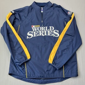 Majestic MLB World Series 2008 1/4 Zip Windbreaker Jacket Pullover Blue Large - Picture 1 of 9