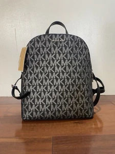 Mochila Michael Kors CINDY 38H3SCPB70 LG Negra/Plateada Firma PVC Nueva con Etiquetas - Imagen 1 de 8