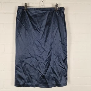Coast Womens Satin Pencil Midi Skirt Midnight Blue Pleated Side Zip Size 10 UK - Picture 1 of 7