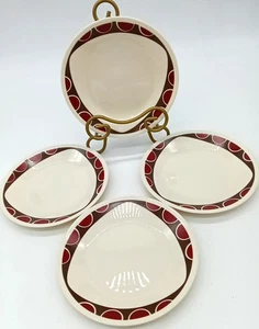 4er Set Corning Corelle Vitrelle Kitu braun rote Punkte 6,5" Brotteller - Bild 1 von 7