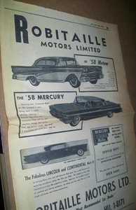 1958 Mercury Meteor Lincoln Continental newspaper ad-Robitaille Montreal Canada - Picture 1 of 1