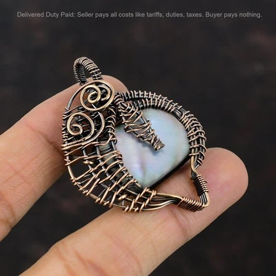 Black Mother Of Pearl Gemstone Copper June Birth Wire Wrapped Daughter Pendant - Image 1 of 4