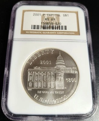 2001 P Capitol Visitor Center Commemorative $1 Silver Dollar NGC MS 69 - Image 1 of 2
