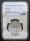 1899  PTS MM  Bolivia 50 C , NGC MS 63 , nice silver coin ,    # 1219