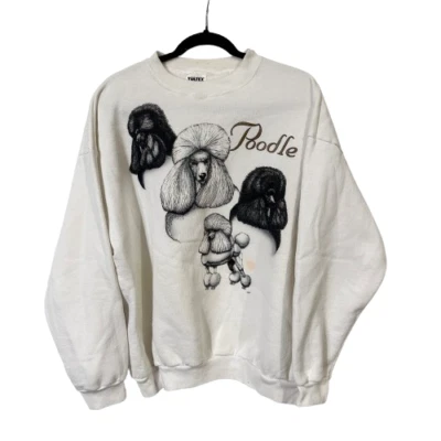 Sudadera De Colección Años 90 Y2K Tultex Talla XL Blanca Caniche Perro Gráfico Cuello Redondo *Manchas* Foto 1 de 4