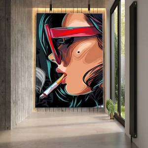 Smoking Girl Abstract Canvas Painting Canvas Wall Art Home Decor Posters Print - Picture 1 of 13