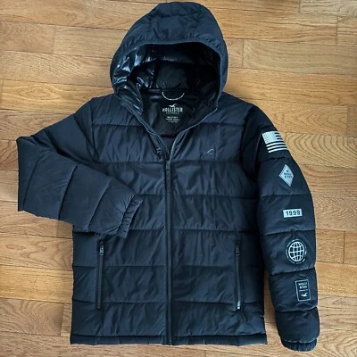 Jaqueta feminina vintage Hollister XS 1999 bandeira dos EUA casaco acolchoado de náilon zíper completo com capuz - Imagem 1 de 4