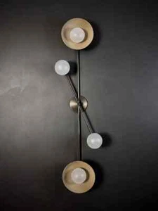 Italian Wall Sconce - Flush mount in Antique Black - Brass and Glass by LD - Picture 1 of 8