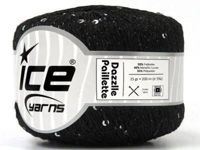 Пряжа для льда Dazzle Paillette черная радужная (голографическая) мини с блестками 80299 25 г 218 ярдов - Изображение 1 из 4