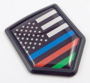USA Police blue red green line Flag black Shield emblem Car bike Decal crest - Imagen 1 de 4