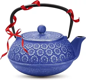 Japanese Cast Iron Tea Kettle Blue Pot with Stainless Steel Infuser 32 Oz / 1L - Picture 1 of 6