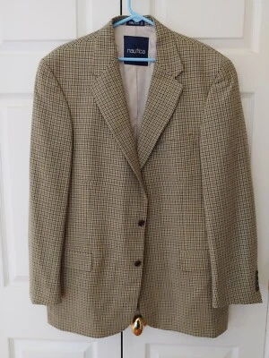 Blazer Abrigo Deportivo Hombre Nautica Azul Caqui Tweed Lana Peinada Dos Botones Talla 44 L Foto 1 de 4