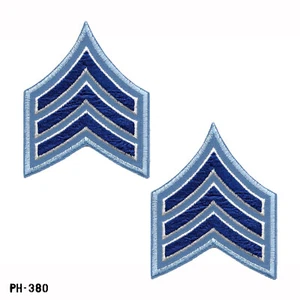 Sergeant Chevron Sleeve Rank Patches, Pair ~ Blue/White/Blue ~ NEW ~ Gemsco USA - Picture 1 of 1