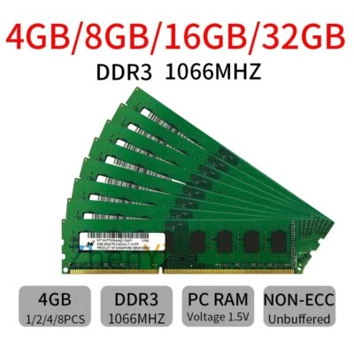 32GB 16GB 8GB 4GB PC3-8500 DDR3 1066mhz Intel CPU PC Memory For Micron Lot UL - Image 1 of 4