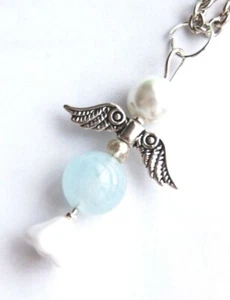 Aquamarine Crystal Guardian Angel Pendant on chain -Boxed Gift - Letting go - Picture 1 of 1