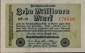 1923 Germany Weimar Republic  10.000.000 / 10 million Mark Banknote