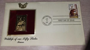 1987 Wildlife 22kt Gold Golden Cover Replica 22 Cent Stamp Issued 6-13-87 - Picture 1 of 5