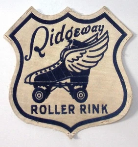 c1950s Ridgeway Roller Rink Winged Skate Shield Satin Roller Rink Patch 6.5"H - Picture 1 of 2