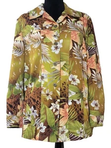 VTG 16W ALLISON DALEY JACKET LONG SLV FLORAL BUTTON FRONT GREENS PEACH POCKETS - Picture 1 of 13
