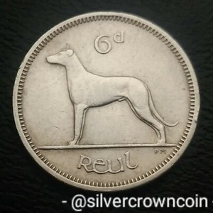 Ireland, Eire 6 Pence 1962. KM#13a. Sixpence coin. Wolfhound. Dog. Animals. 6P L - Picture 1 of 7