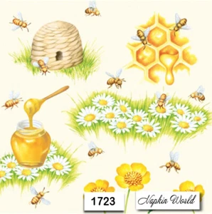 (1723) ZWEI individuelle Papier LUNCHEON Decoupage Servietten - BIENEN HONIG BIENENSTOCK GÄNSEBLÜMCHEN - Bild 1 von 3