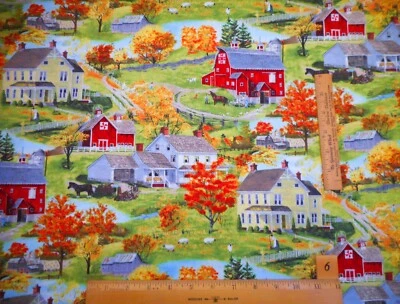 Quilt Fabric 2/3 Yard Autumn Grove Vtg Country Farm Scenic Premium Cotton Vtg - Image 1 of 2