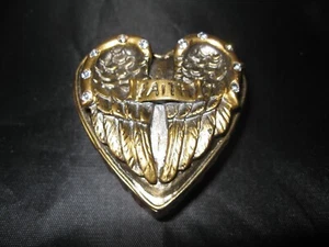 Cracker Barrel Pewter Angel Wings Trinket Box Heart Faith Prayer Jeweled Hinged - Picture 1 of 13