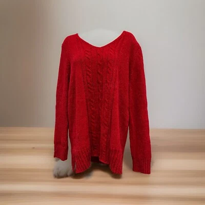White Stag Womens Sweater Size XL Red V Neck Long Sleeve Pullover Cable Knit Top - Image 1 of 4
