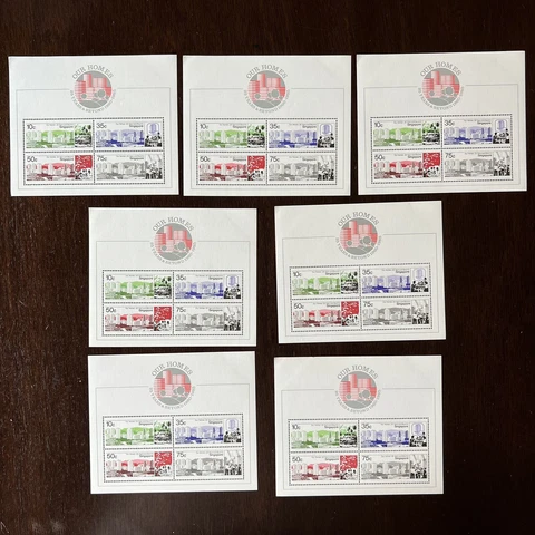 1985 SINGAPORE LOT OF 7 SOUVENIR SHEETS STAMPS HOMES 25 YEARS Cover
