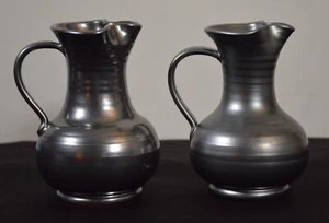 Pair Vintage Prinknash Pottery 6" Pitcher Pewter Glaze Metallic Gunmetal Handmad - Picture 1 of 8