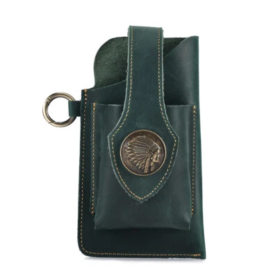 Riñonera de cuero genuino vintage para hombres senderismo cadera teléfono celular bolso de cintura verde nueva Foto 1 de 4