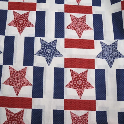 Cotton Cheater Quilt Fabric Craft 2 yds 17"  Stars and Bars Red White Blue 557 - Image 1 of 2